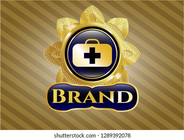  Gold badge or emblem with medical briefcase icon and Brand text inside