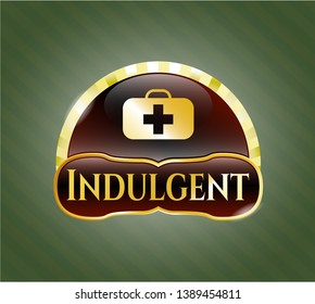  Gold badge or emblem with medical briefcase icon and Indulgent text inside