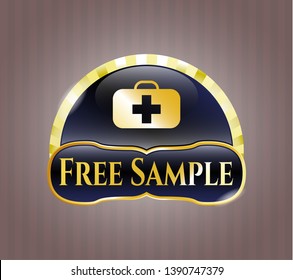  Gold badge or emblem with medical briefcase icon and Free Sample text inside