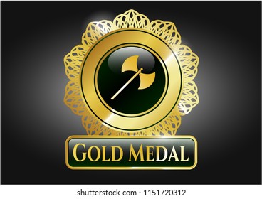  Gold badge or emblem with medieval axe icon and Gold Medal text inside