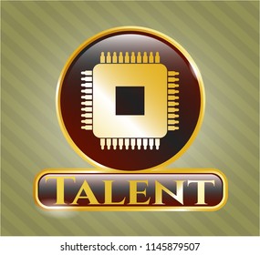  Gold badge or emblem with microchip, microprocessor icon and Talent text inside