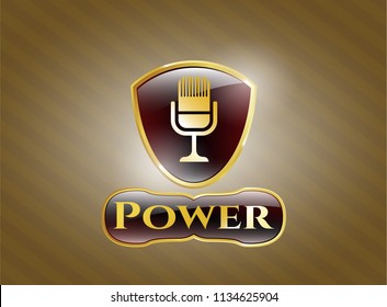  Gold badge or emblem with microphone icon and Power text inside