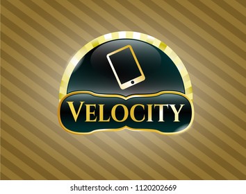  Gold badge or emblem with mobile phone icon and Velocity text inside