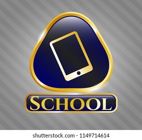  Gold badge or emblem with mobile phone icon and School text inside