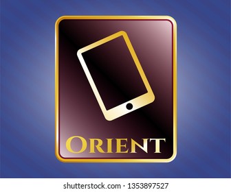 Gold badge or emblem with mobile phone icon and Orient text inside