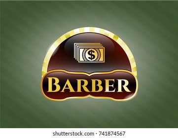  Gold badge or emblem with money icon and Barber text inside