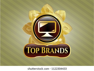  Gold badge or emblem with monitor icon and Top Brands text inside