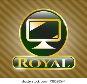  Gold badge or emblem with monitor icon and Royal text inside