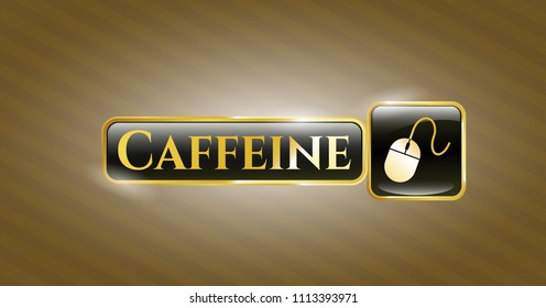   Gold badge or emblem with mouse icon and Caffeine text inside