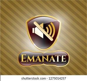  Gold badge or emblem with mute icon and Emanate text inside
