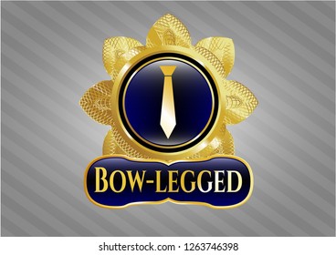  Gold badge or emblem with necktie icon and Bow-legged text inside