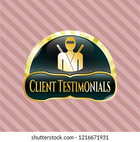  Gold badge or emblem with ninja icon and Client Testimonials text inside