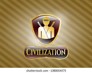  Gold badge or emblem with ninja icon and Civilization text inside