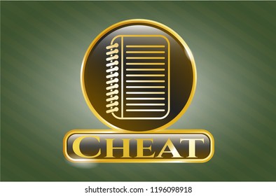  Gold badge or emblem with note book icon and Cheat text inside