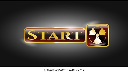  Gold badge or emblem with nuclear, radioactive icon and Start text inside
