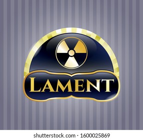  Gold badge or emblem with nuclear, radioactive icon and Lament text inside