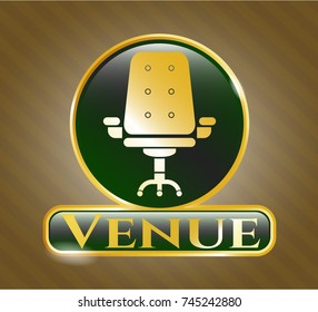  Gold badge or emblem with office chair icon and Venue text inside