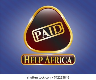  Gold badge or emblem with paid icon and Help Africa text inside