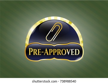  Gold badge or emblem with paper clip icon and Pre-Approved text inside