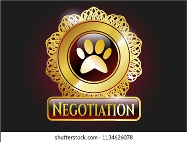  Gold badge or emblem with paw icon and Negotiation text inside
