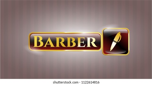  Gold badge or emblem with pen icon and Barber text inside