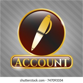  Gold badge or emblem with pen icon and Account text inside