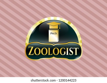  Gold badge or emblem with Phd thesis icon and Zoologist text inside