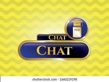  Gold badge or emblem with Phd thesis icon and Chat text inside