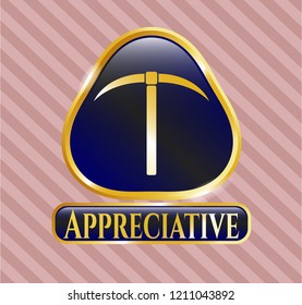  Gold badge or emblem with pickaxe icon and Appreciative text inside