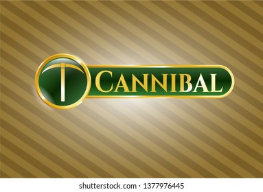  Gold badge or emblem with pickaxe icon and Cannibal text inside