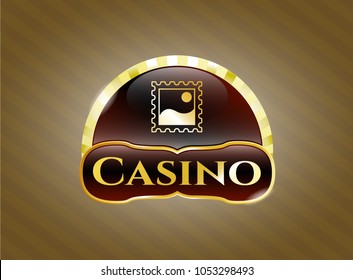  Gold badge or emblem with picture icon and Casino text inside