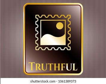  Gold badge or emblem with picture icon and Truthful text inside