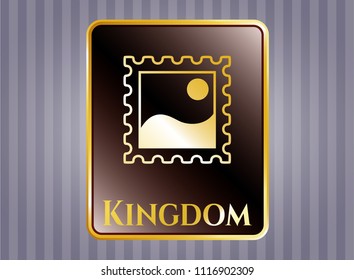  Gold badge or emblem with picture icon and Kingdom text inside