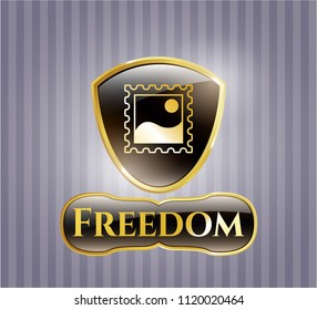  Gold badge or emblem with picture icon and Freedom text inside