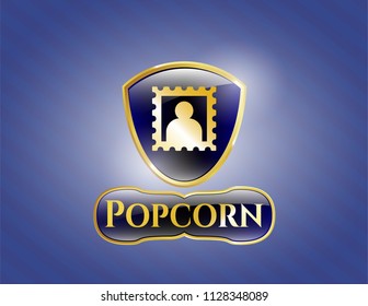  Gold badge or emblem with picture icon and Popcorn text inside