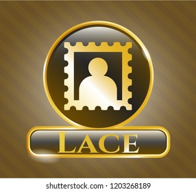  Gold badge or emblem with picture icon and Lace text inside
