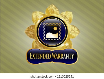  Gold badge or emblem with picture icon and Extended Warranty text inside