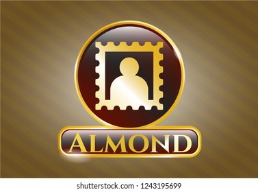  Gold badge or emblem with picture icon and Almond text inside