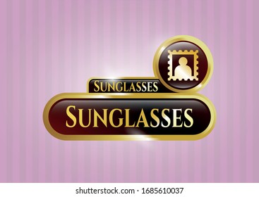  Gold badge or emblem with picture icon and Sunglasses text inside