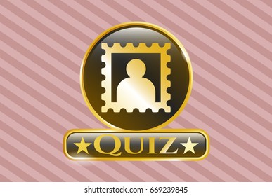  Gold badge or emblem with Picture icon and Quiz text inside