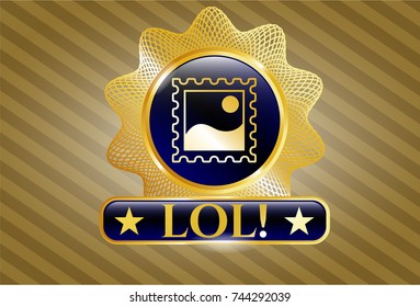  Gold badge or emblem with picture icon and LOL! text inside