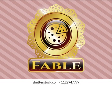   Gold badge or emblem with pizza icon and Fable text inside