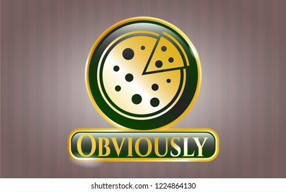  Gold badge or emblem with pizza icon and Obviously text inside