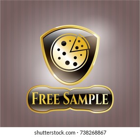  Gold badge or emblem with pizza icon and Free Sample text inside