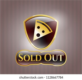  Gold badge or emblem with pizza slice icon and Sold Out text inside