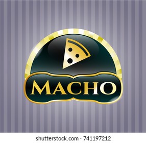  Gold badge or emblem with pizza slice icon and Macho text inside