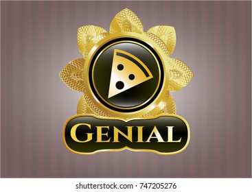  Gold badge or emblem with pizza slice icon and Genial text inside