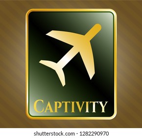  Gold badge or emblem with plane icon and Captivity text inside