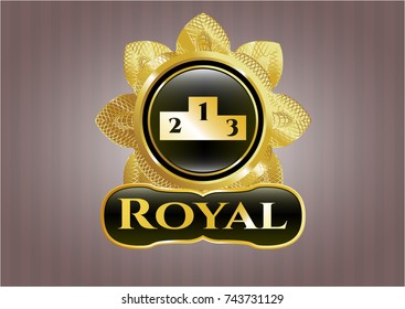  Gold badge or emblem with podium icon and Royal text inside