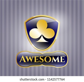  Gold badge or emblem with poker clover icon and Awesome text inside